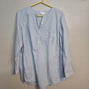 J. Jill Womens 1X Light Blue White Striped Tunic Blouse Cotton Popover Top AA459